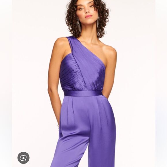 $595 Ramy Brook Myra One Shoulder Jumpsuit In Bright Amethyst NWT - Picture 1 of 12